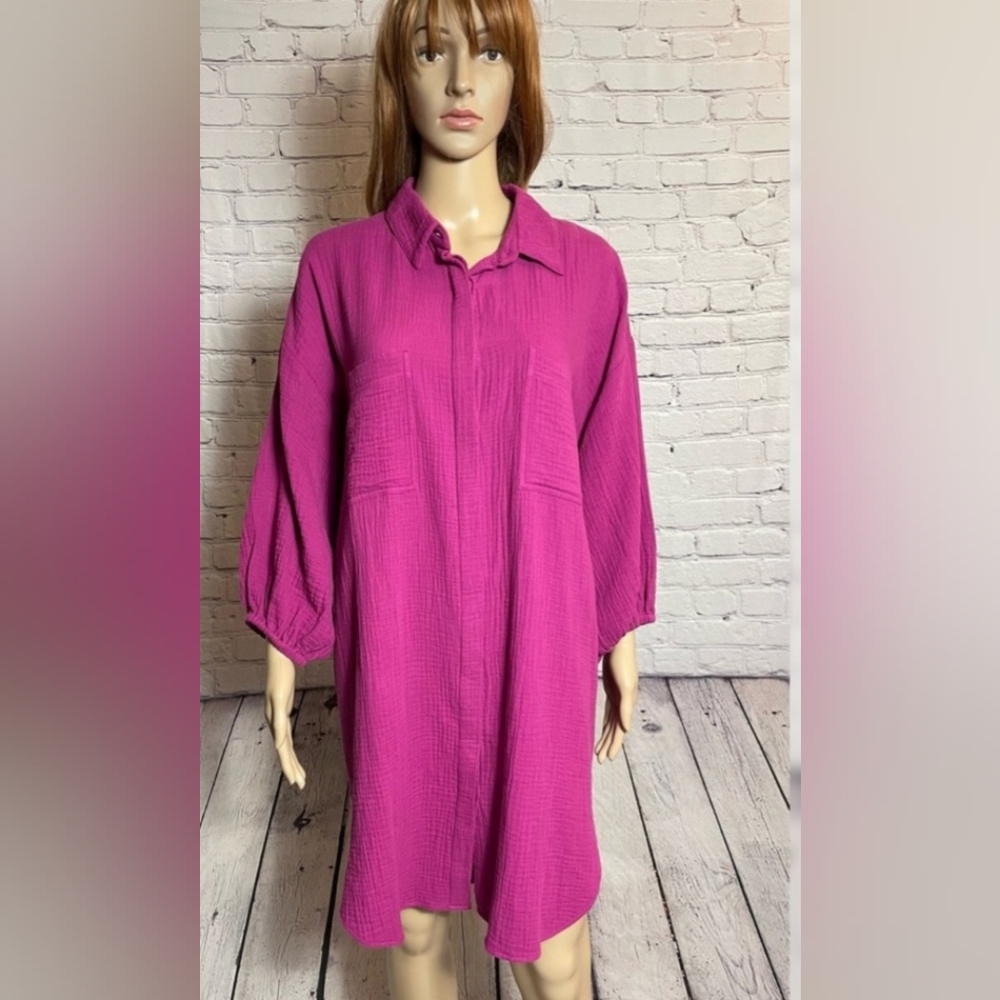 NWOT PINK Cotton Textura Shirt Dress